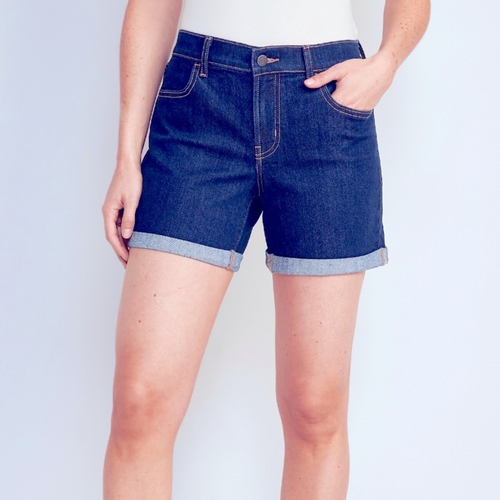 Old Navy High-Rise WOW Dark Wash Cuffed Denim Cotton-Poly-Spandex 5 Pocket Short